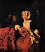 Gabriel Metsu Woman Tuning a Mandolin oil